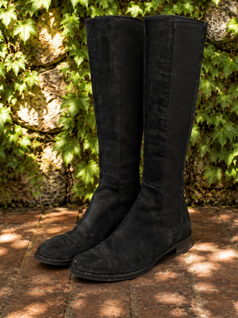 L.K. BENNETT Black Distressed Nubuck Block Heel Equestrian Riding Boots, 37